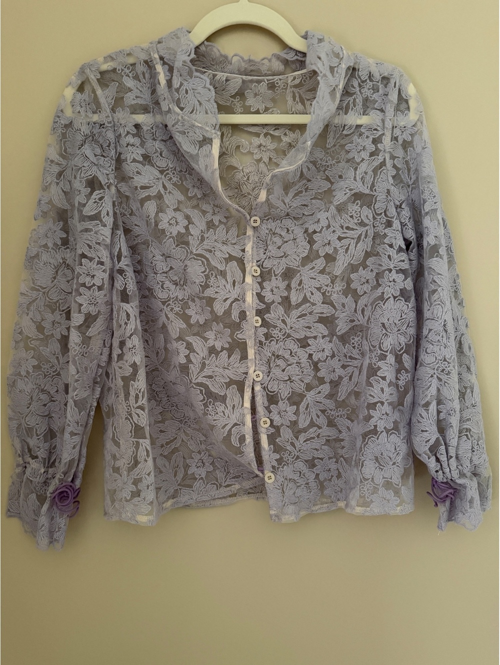 Vtg lavender sheer floral button down top